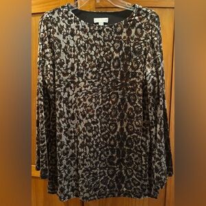 Susan Graver NWOT Multi Colored Leopard Print Long Sleeve Velvet Burnout Top